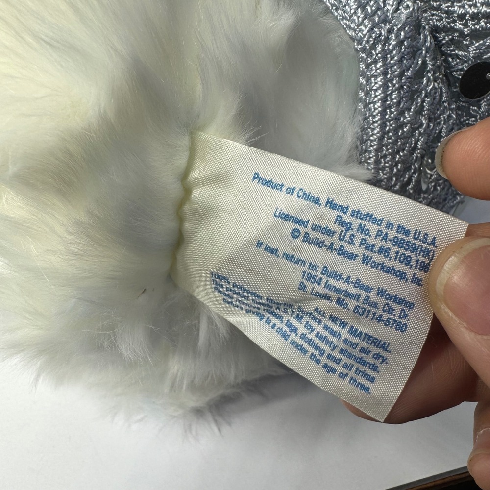 Build-A-Bear Workshop VTG Shaggy Frosted‎ White Blue Teddy Bear w/ Sequin Outfit - Picture 5 of 6